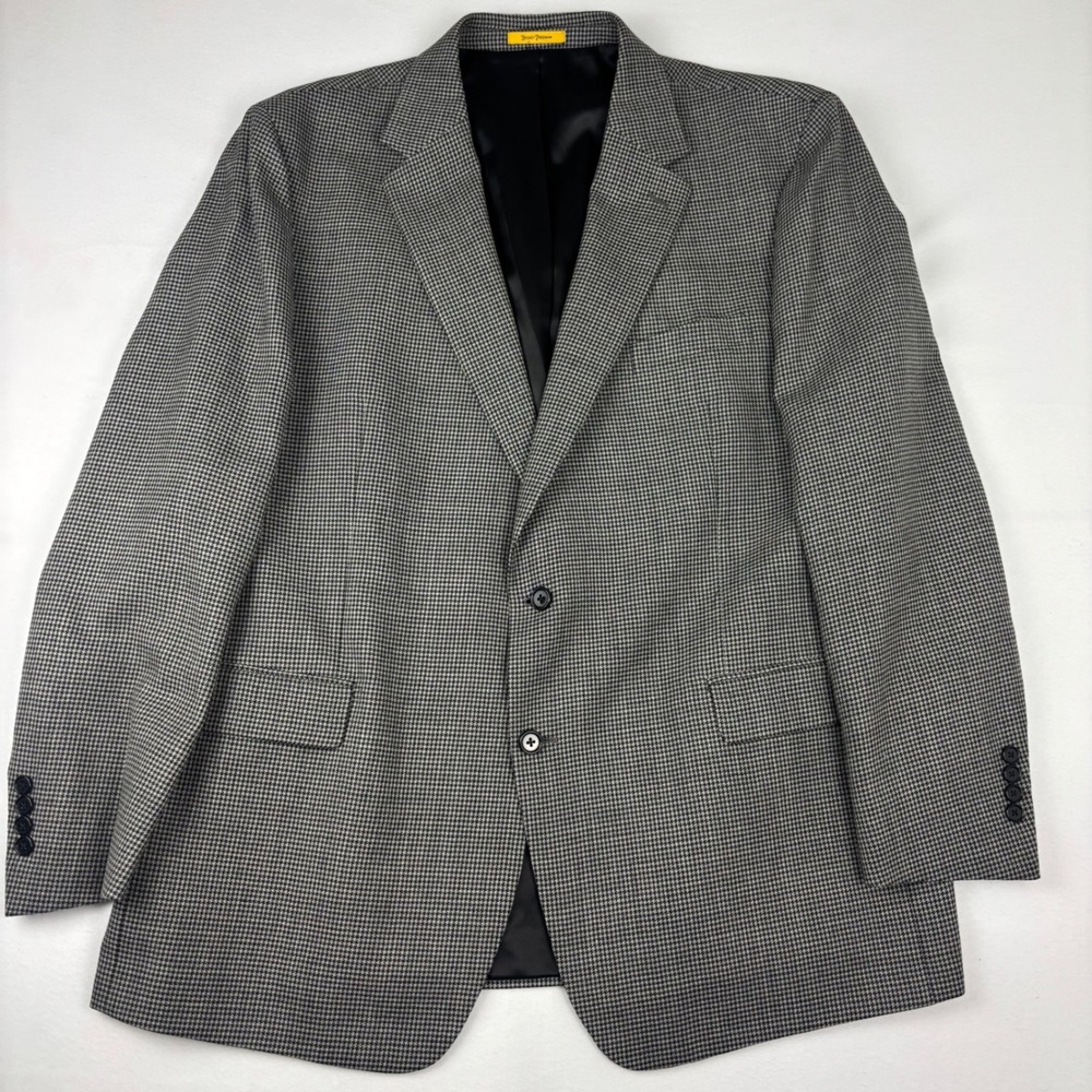 Hickey Freeman Mens Blazer Sport Coat Black White Houndstooth Two Button 44R‎